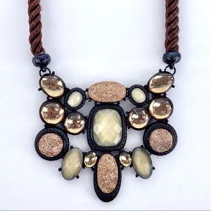 Rhinestone & Druzy Gem Cabochon Statement Necklace